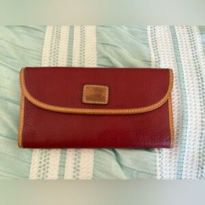 Dooney & Bourke Vintage Red Leather Wallet with Tan Trim